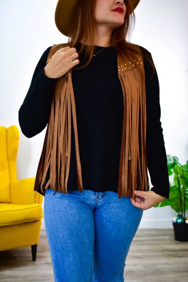 Chaleco flecos Camel